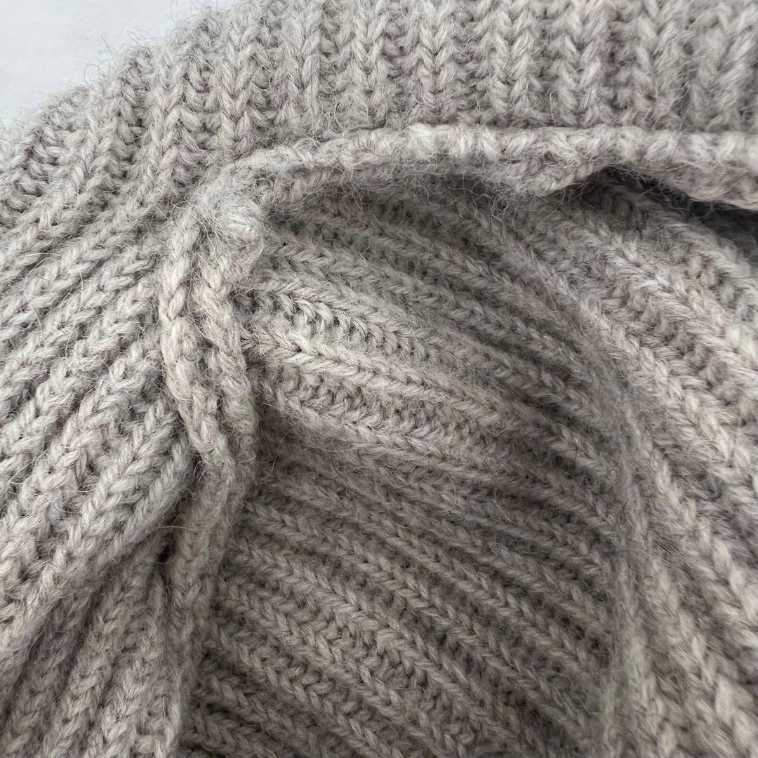 グレー リブ編み フード付きカーディガン