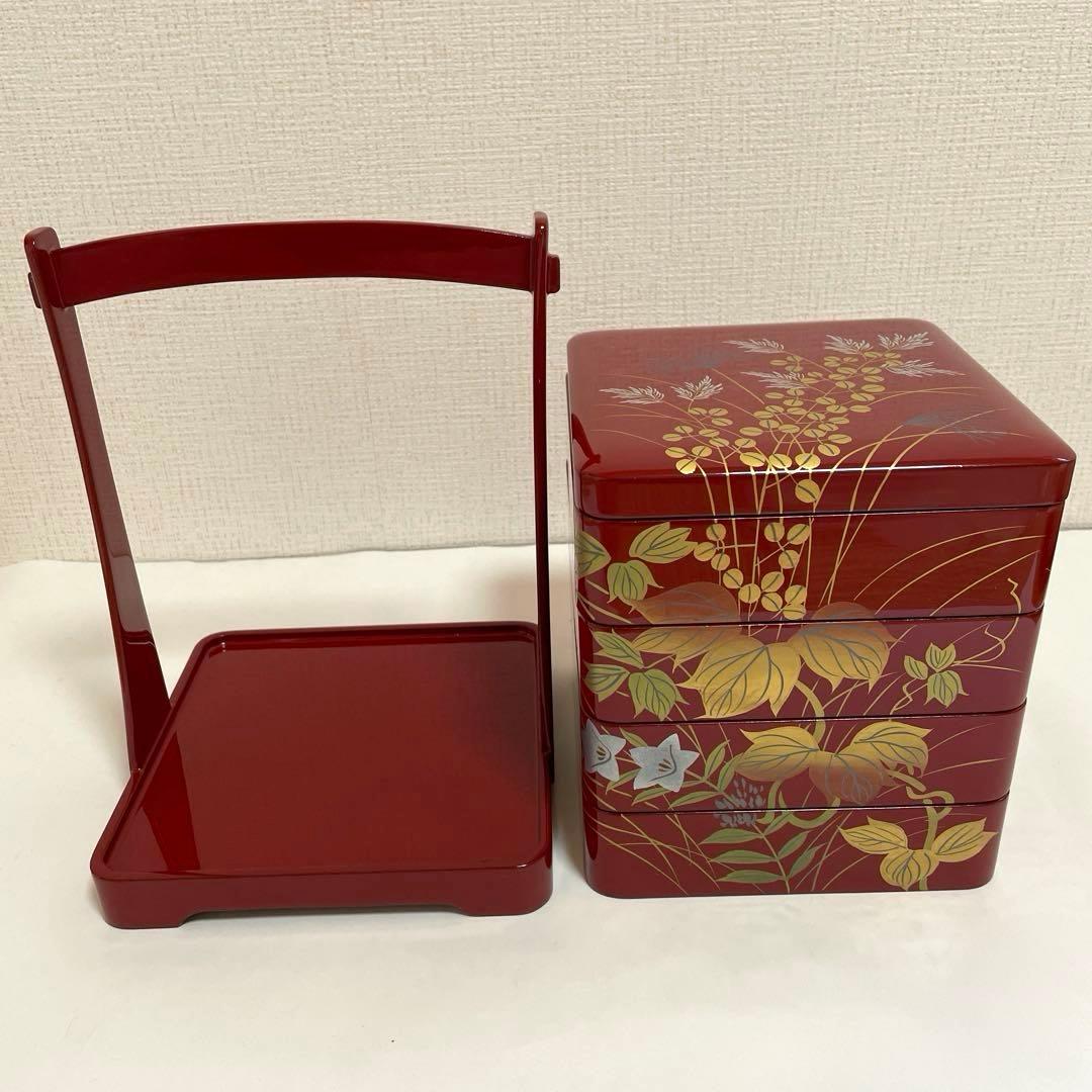 新品未使用 川連漆器 四段重箱 とおかもちセット16.6cm角 美品