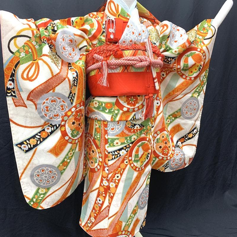 510ag19□七五三 七歳 セミアンティーク 女児 着物&袋帯(おまけ) □