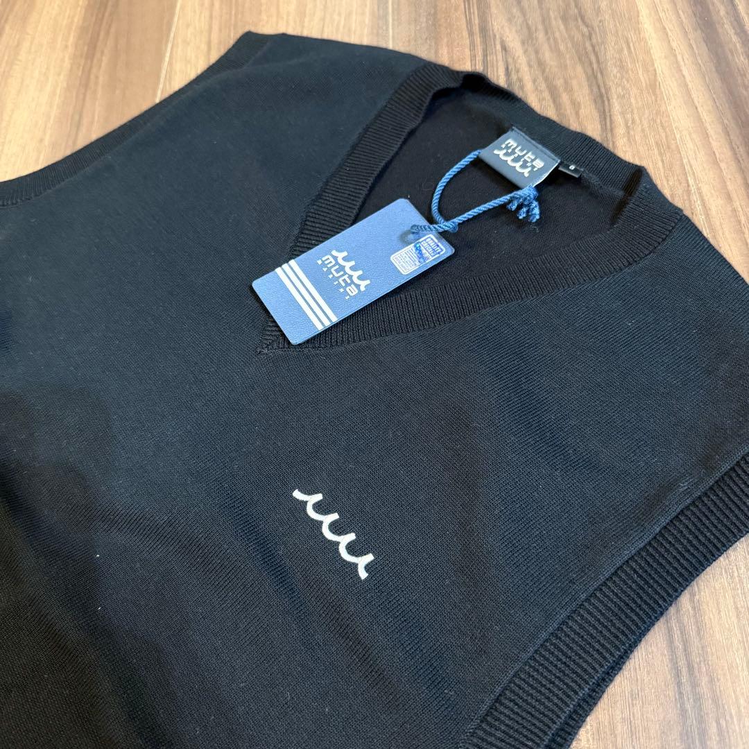 新品タグ付✨ムータマリン コットンニットベスト 黒6 Lサイズ相当 ゴルフにも