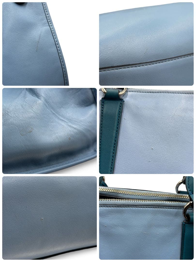 【良品】コーチ　2way ショルダーバッグ　トート　レザー　チャーム　ブルー馬車