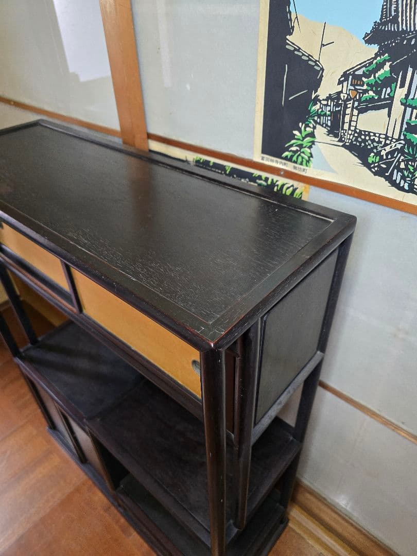 昭和レトロ家具 茶箪笥 飾り棚 チェスト 当時物 紫檀 唐木 黒檀