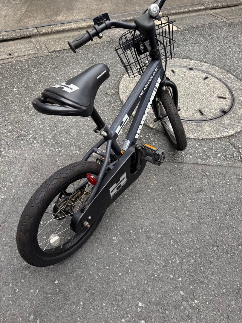 【直接引き取り限定&配達も可】HUMMER キッズ自転車 ブラック 前カゴ 付き