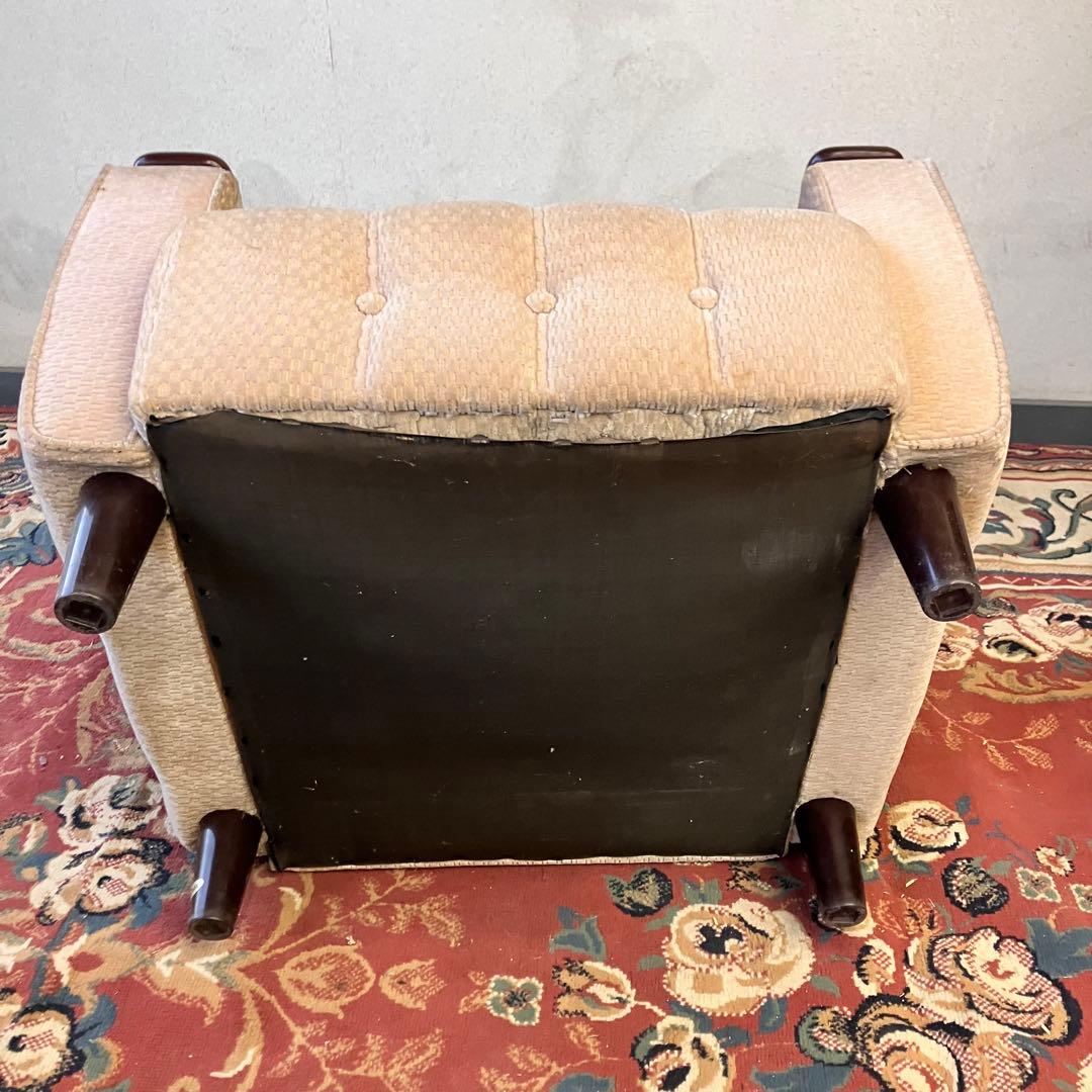 ① 昭和レトロ 馬場家具 木製フレーム アームチェア 1人掛けベロアソファー