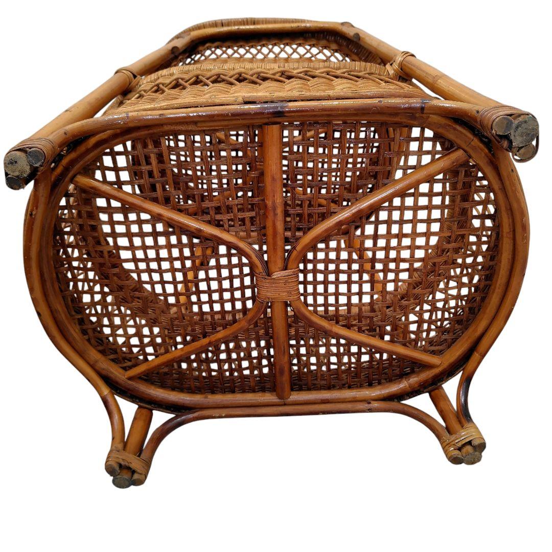 【ヴィンテージ】籐 ラタン ランドリーラック脱衣かご2段家具インテリア昭和レトロ