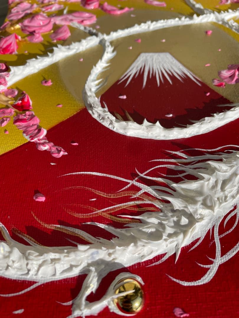 赤富士とインフィニティ白龍 開運絵画 龍神 テクスチャーアート 龍ノツカイ