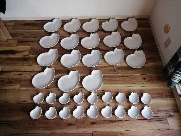 【特注品】猫のシルエット皿セット　15set