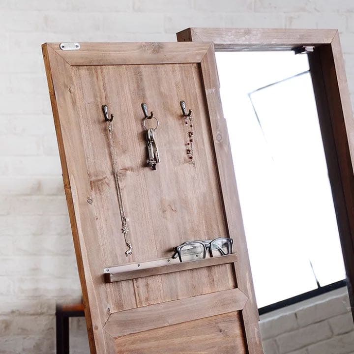 アンティーク ドア風 扉付き 木製姿見 おしゃれ全身鏡 韓国風インテリア