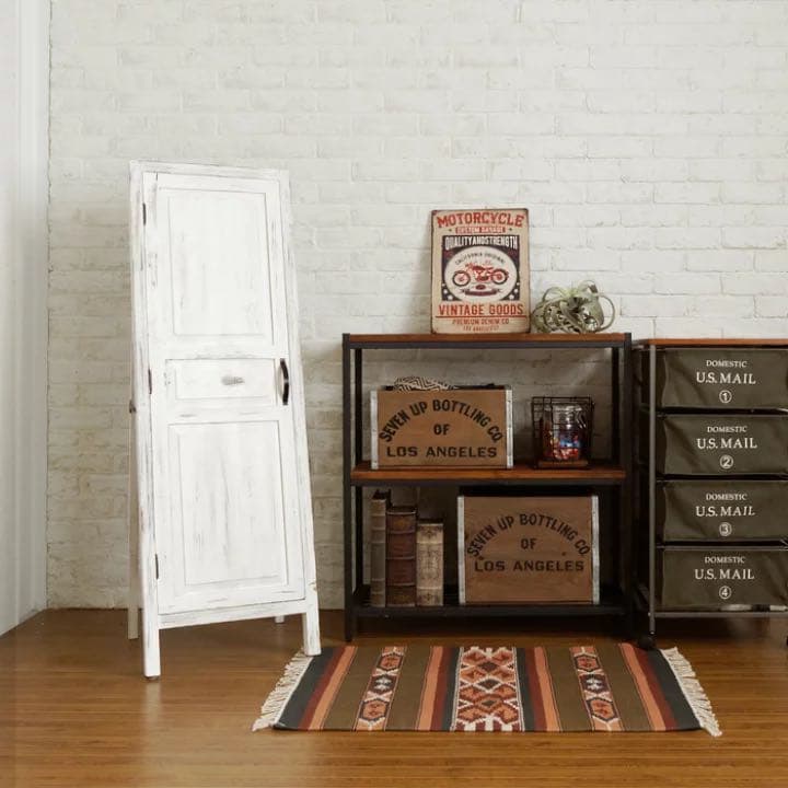 アンティーク ドア風 扉付き 木製姿見 おしゃれ全身鏡 韓国風インテリア