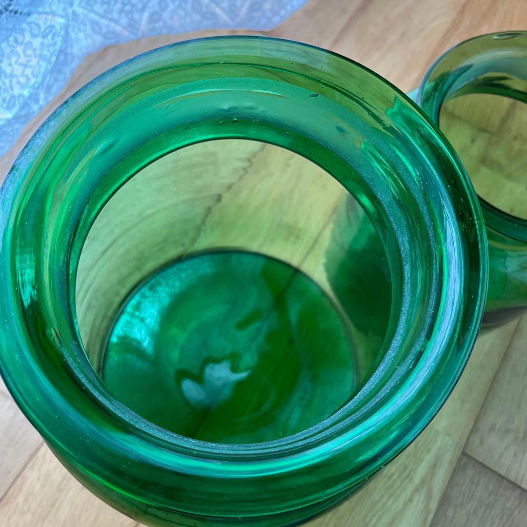 昭和レトロ ガラス瓶 ガラスポット 保存瓶 グリーン 2個セット