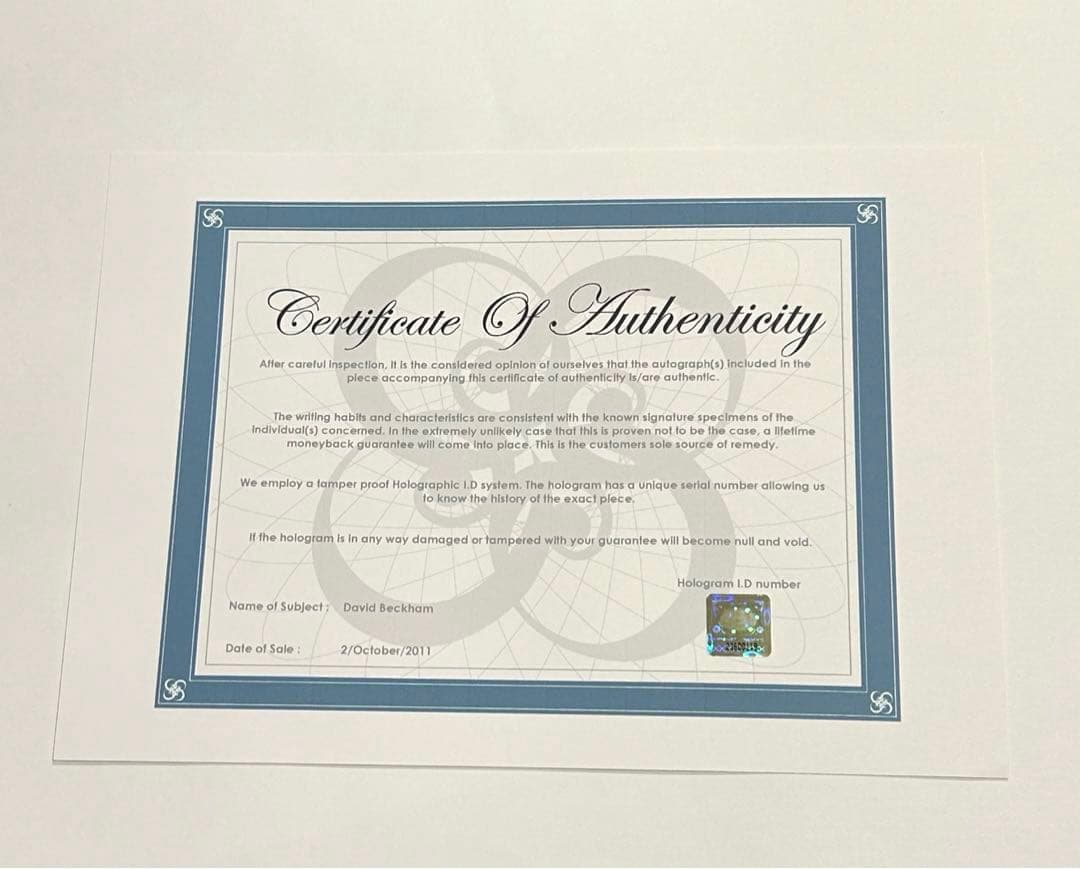 デイビッド・ベッカム　直筆サイン入り　フォト