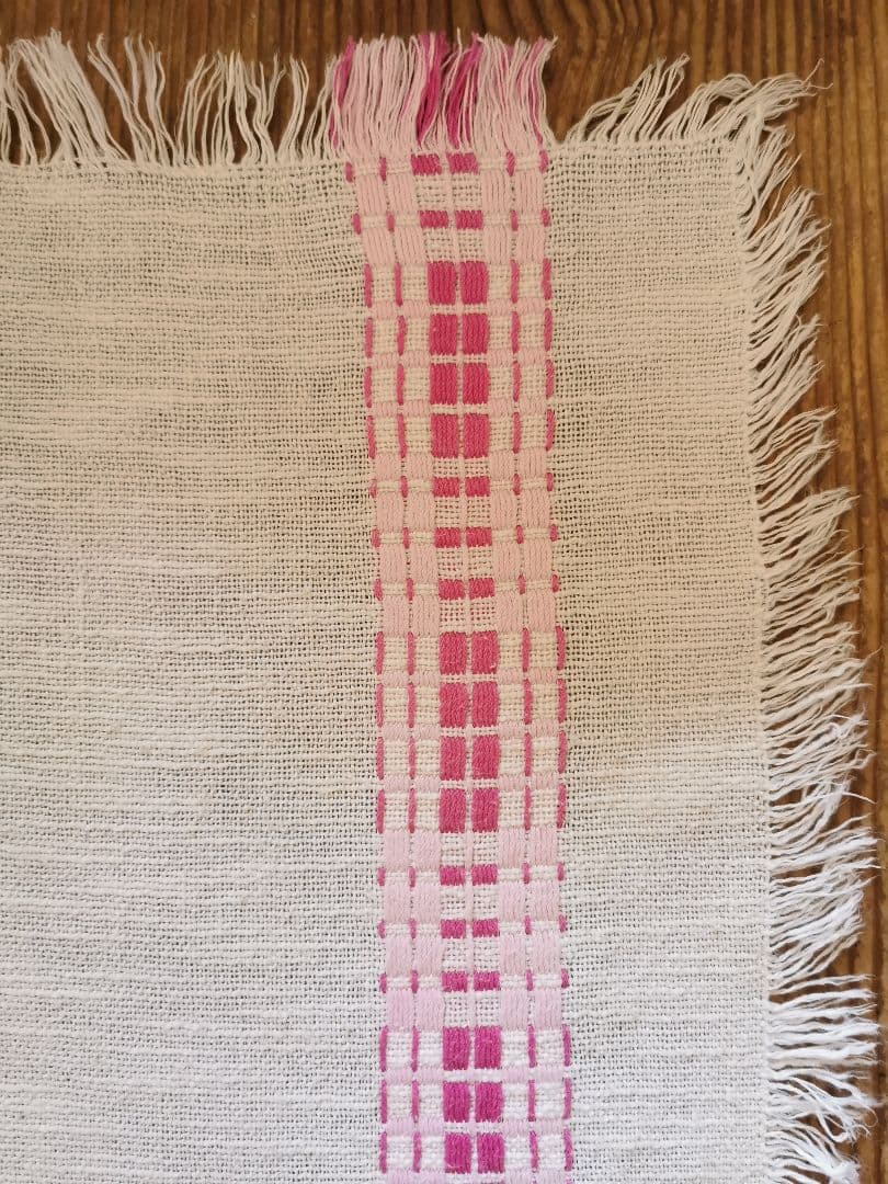 ヴィンテージフランス ラズベリー＆桜ピンク織刺繍 テーブルマット リネンランナー