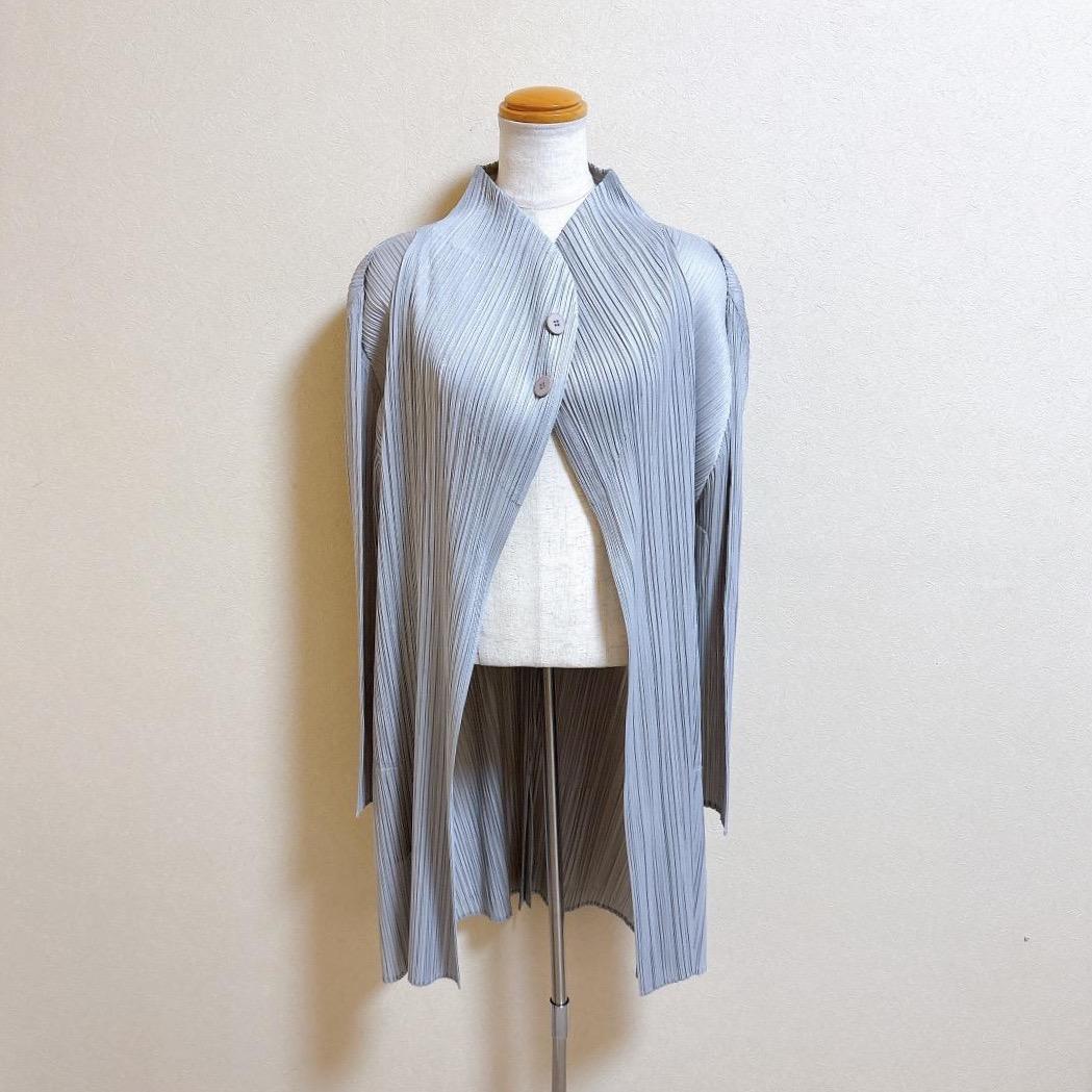美品 プリーツプリーズ イッセイミヤケ ロングカーディガン サイズ3 グレー