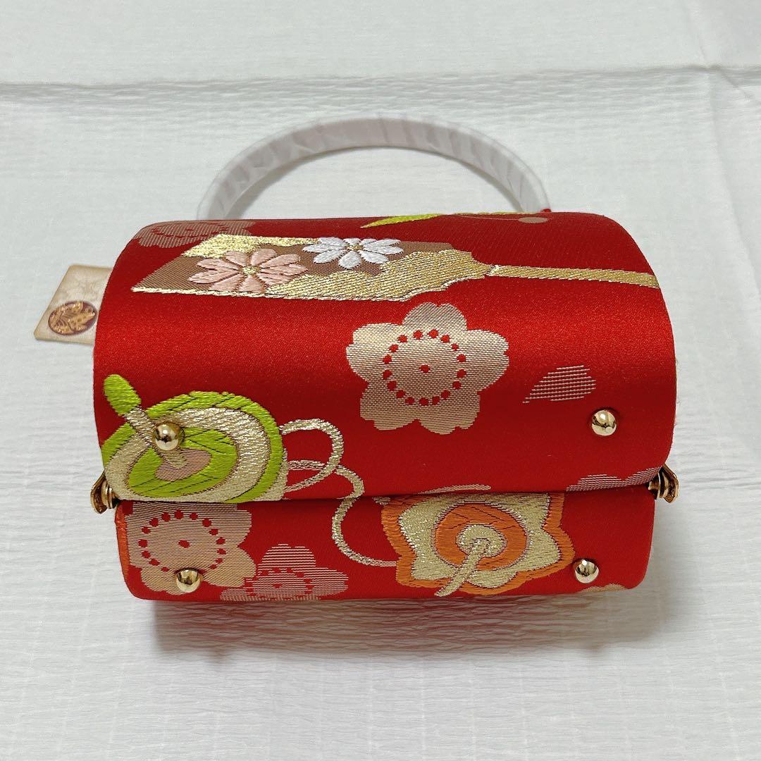 神田胡蝶　和装バッグ　七五三　子ども用　フォーマル　正絹帯地　金糸　赤系　未使用