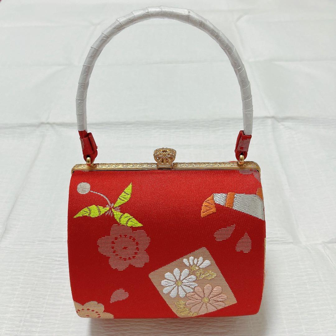 神田胡蝶　和装バッグ　七五三　子ども用　フォーマル　正絹帯地　金糸　赤系　未使用