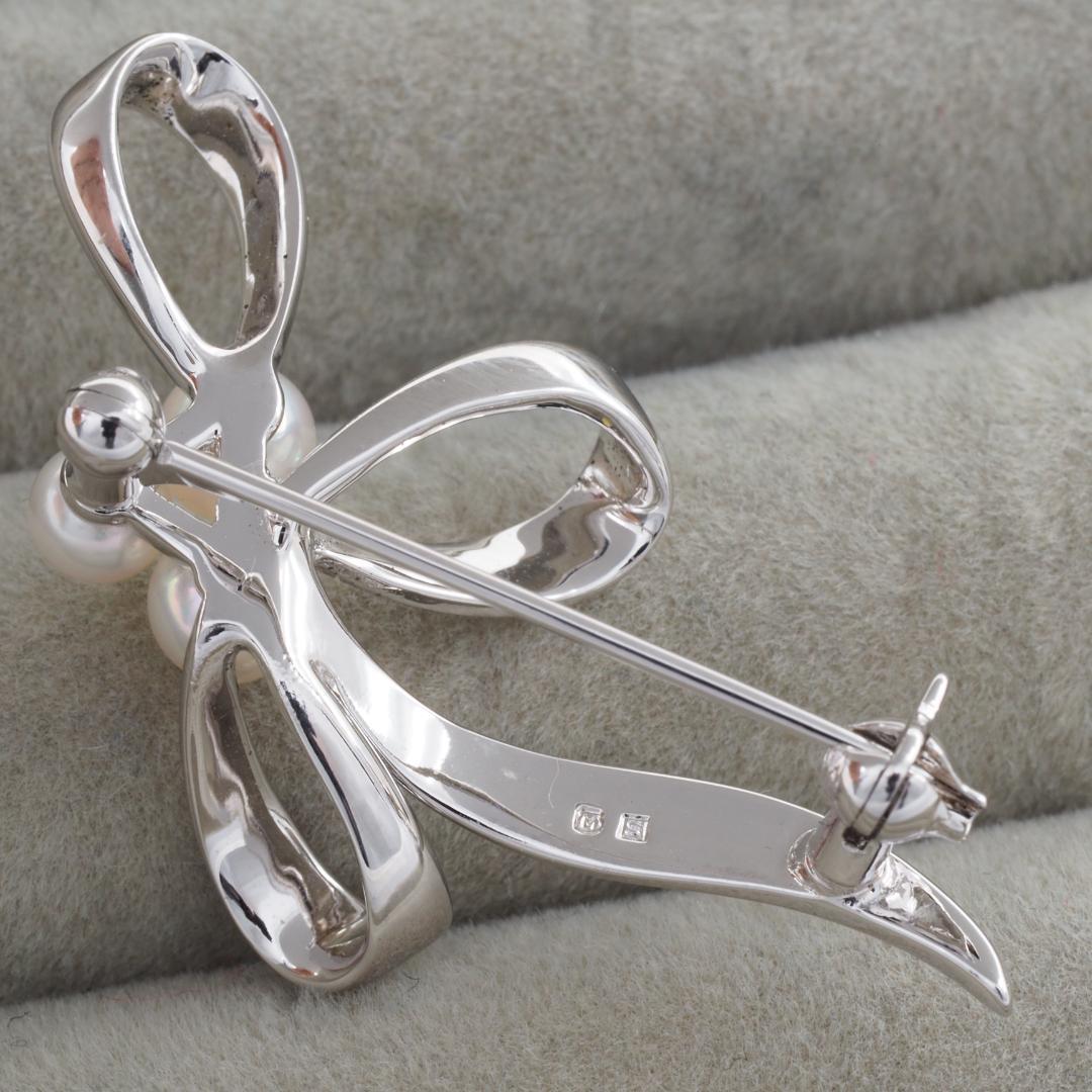 ミキモト ブローチ アコヤ真珠 パール 4.0-4.6mm リボン シルバー