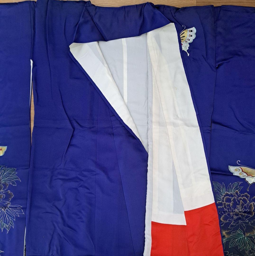 今大変お得な 正絹振袖セット 濃ブルー地金彩蝶柄 成人式 卒業式にも最適