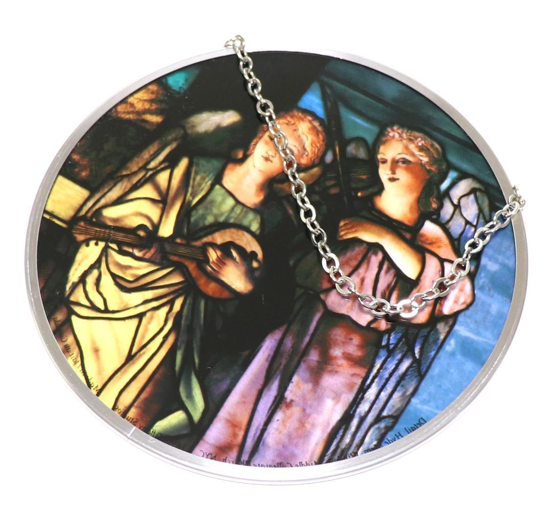 ティファニースタジオヴィンテージステンドグラス2人の楽器を持った天使エンジェル