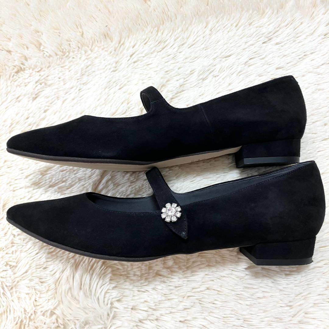 極美品✨ DIANA ダイアナ フラットパンプス ストラップ ビジュー 黒