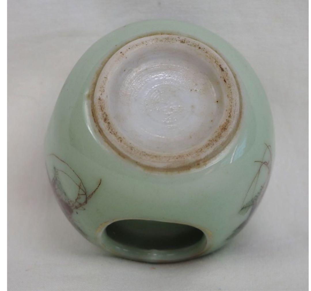 送料無料　明治時代　伊勢海老文青磁蓋置　検/楽山紫砂九谷備前萩焼常滑宝生伊万里骨