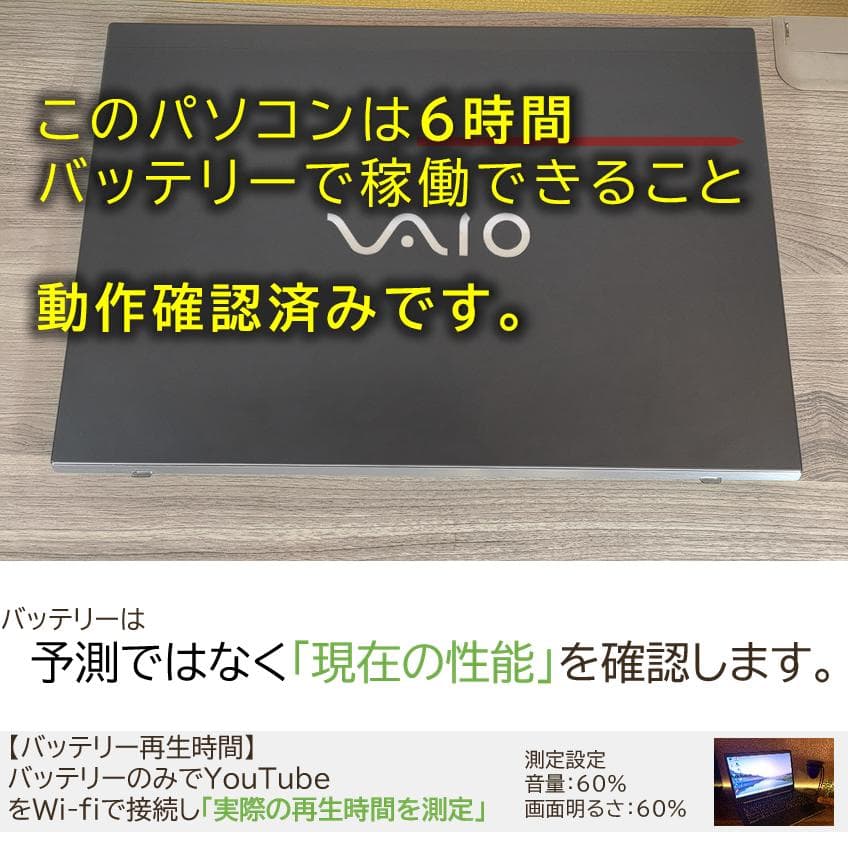 【熱問題対策整備】バッテリー6時間以上オフィス付きVAIO ProノートPC