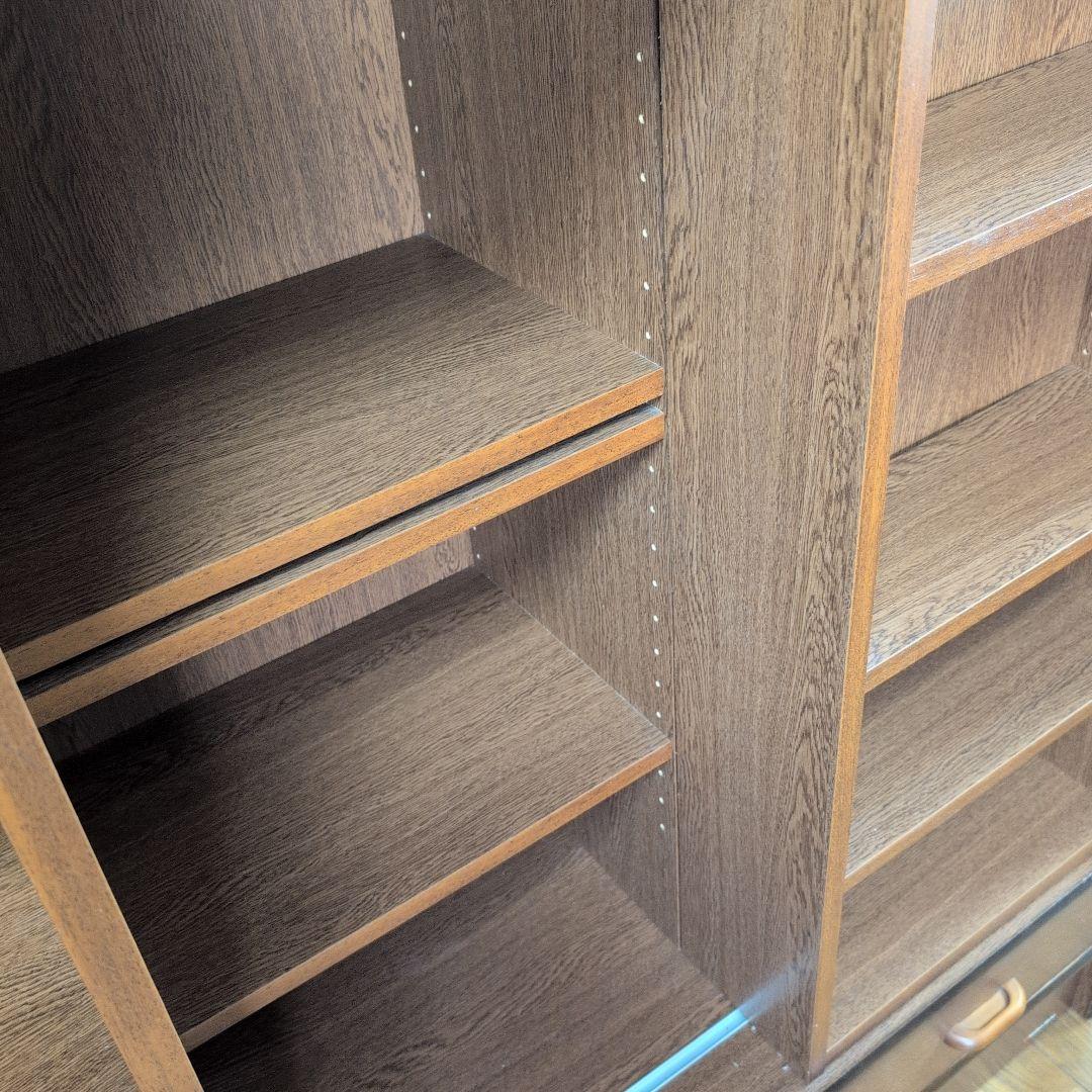 ブラウンスライド式本棚 引き出し付き 収納力抜群　大容量