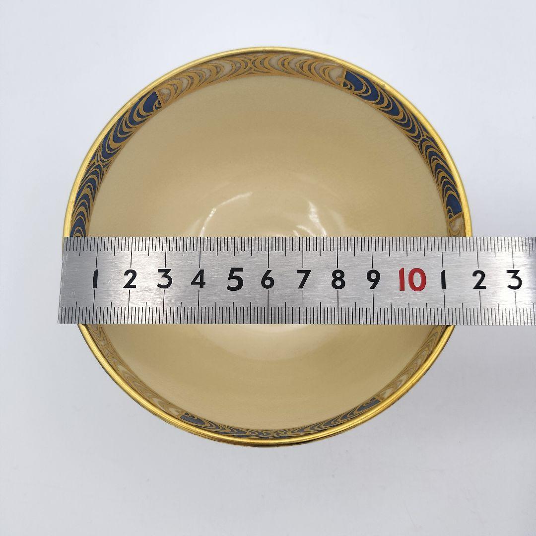 a370 茶碗　浅葱市松観世水画　祥平　清閑寺窯　茶道具　茶道　古物