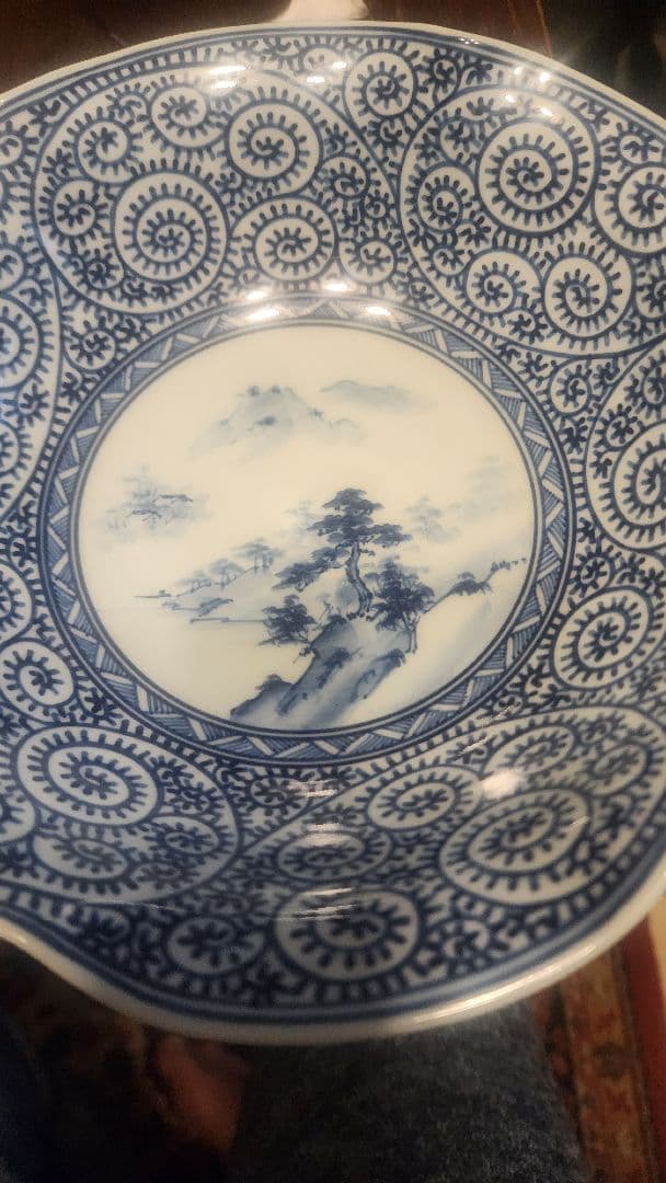 伐太郎窯　染付　濃唐草　見込枚水　輪花7寸鉢　3枚　値引き中