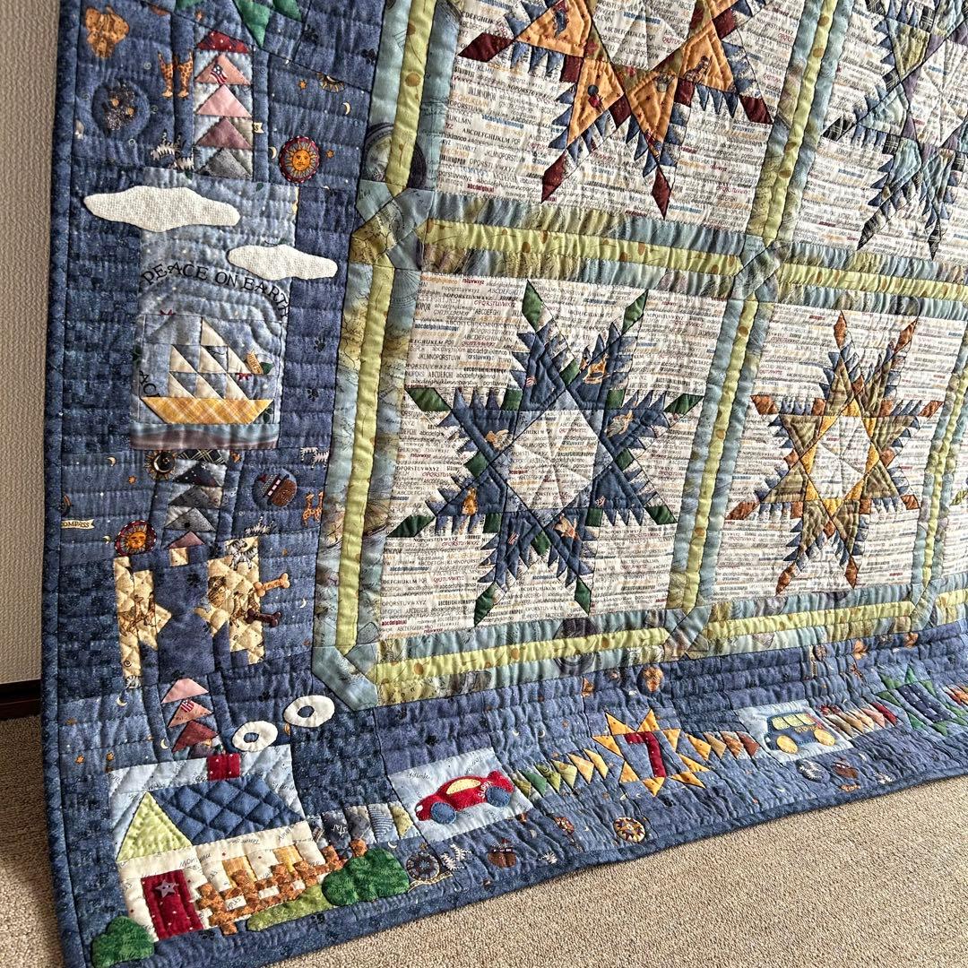 ハンドメイド パッチワーク フェザースター タペストリー兼ベットカバー