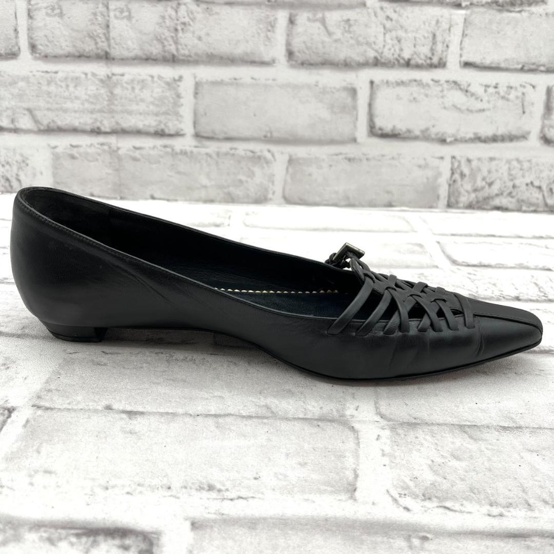 PRADA プラダ フラットシューズ パンプス ポインテッドトゥ 黒 23.5㎝