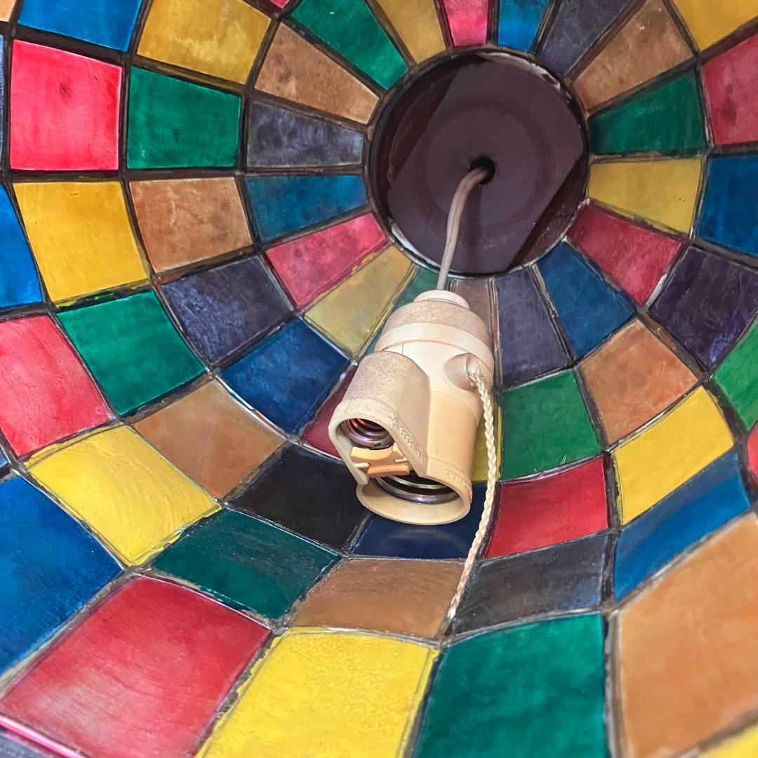 ベル型　ペンダントライト 多色タイル模様　ステンドグラス風※通電未確認