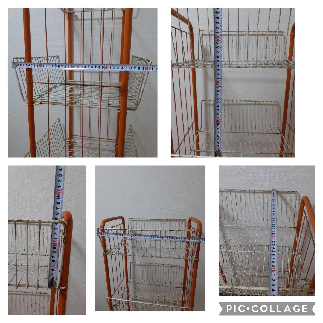 昭和レトロ キャスター付き 陳列棚 オレンジ