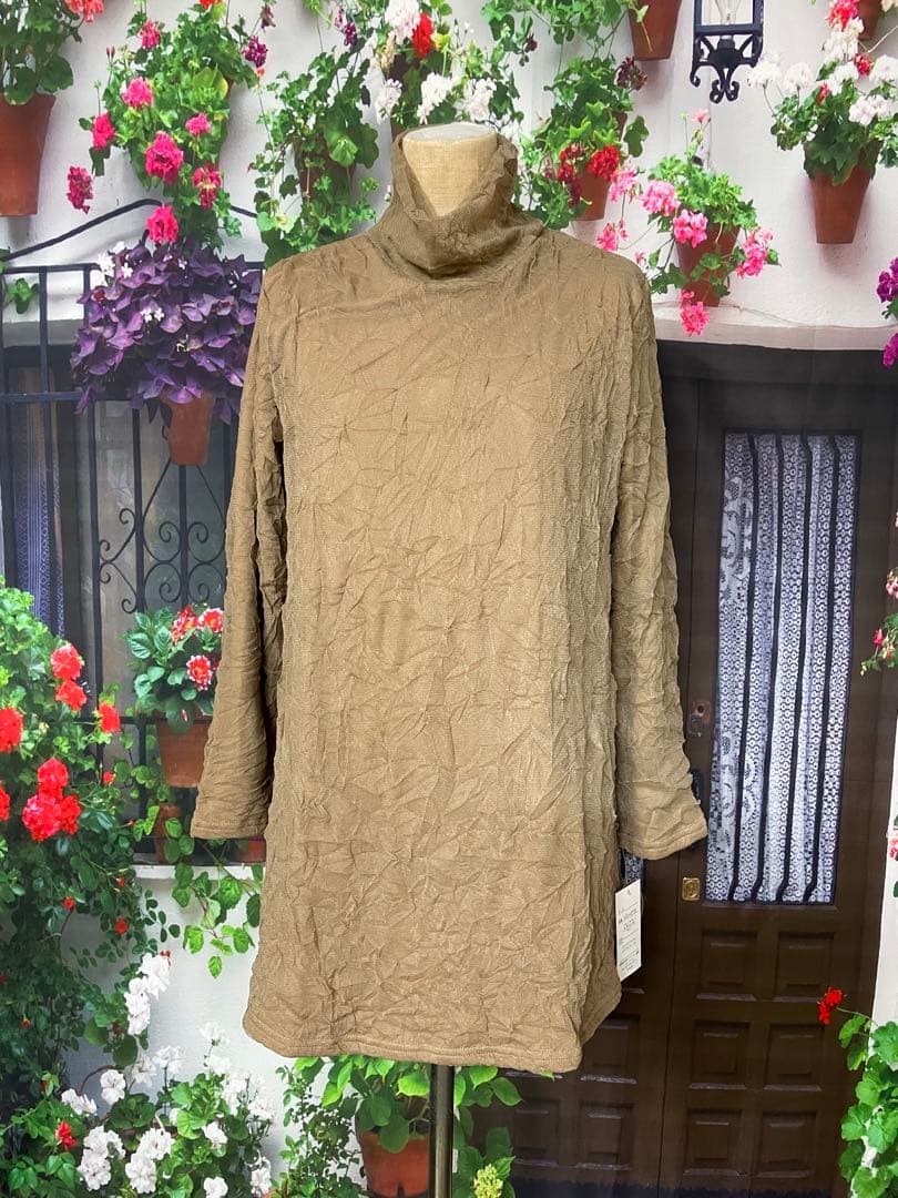 花210新品 厚手 裏起毛 上品♪ ボタニカルプリント Aラインワンピース