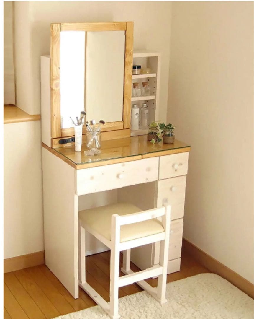 ドレッサー 三面鏡 無垢 天然木 鏡台 化粧台 ナチュラル