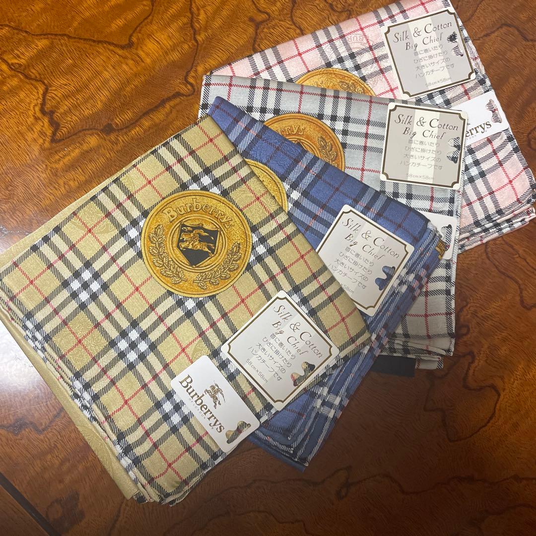 H*a様 Burberrys シルク&コットン チェック柄ハンカチーフ4枚セット