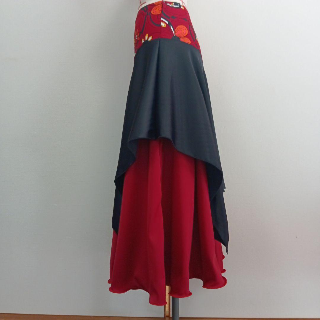 お値下げ　ハンドメイド　深紅色　社交ダンスドレス　セットアップ　トップススカート