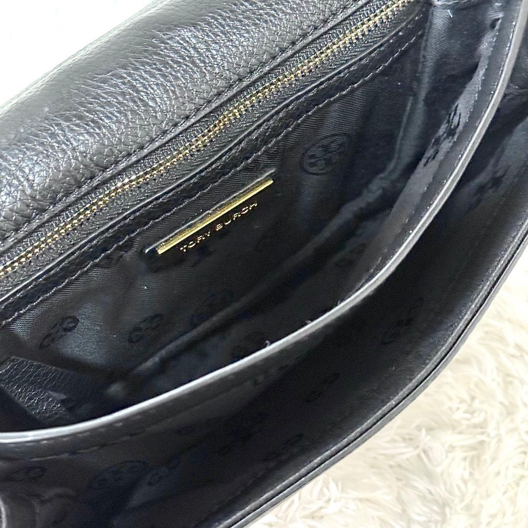 【極美品】 トリーバーチ ショルダーバッグ 2way 黒 フラップ ビックロゴ