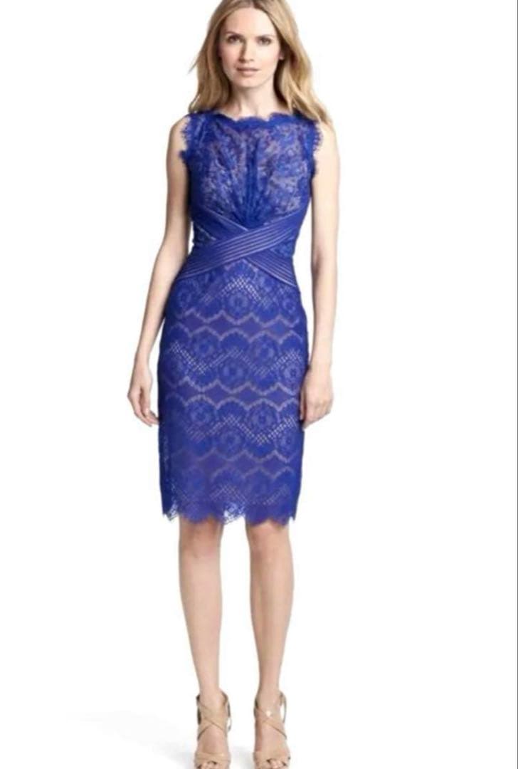 タダシショージのブルーレースタイトドレス, US 4