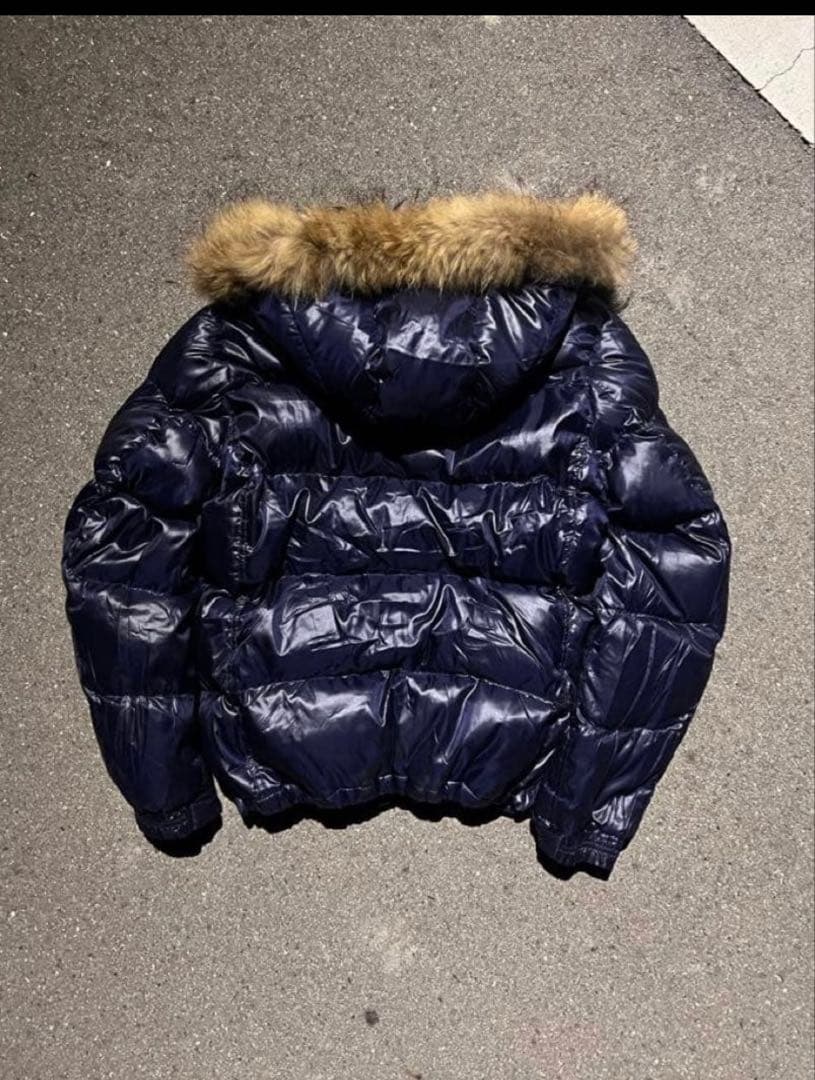 Y2K 00's平成 archive ファー付ダウンジャケット 光沢 ネイビー紫