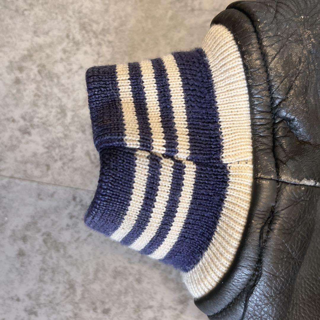 ROZZO スタジャン 短丈 ワッペン レザー　紺×黒 y2k 古着 アメカジ