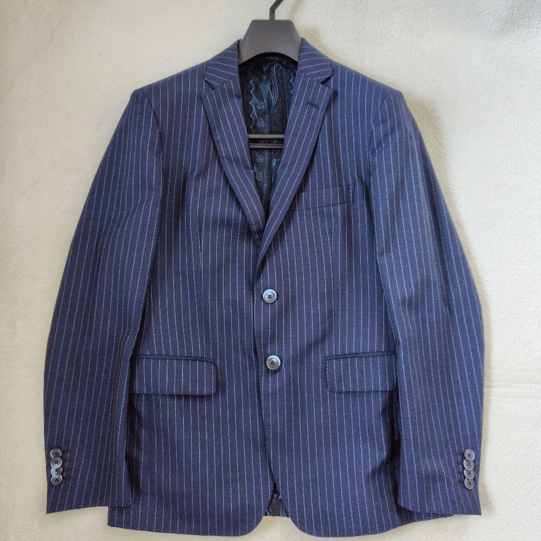 エトロ　テーラードジャケット　ペイズリー　総柄　総裏　ウール　シルク　ストライプ