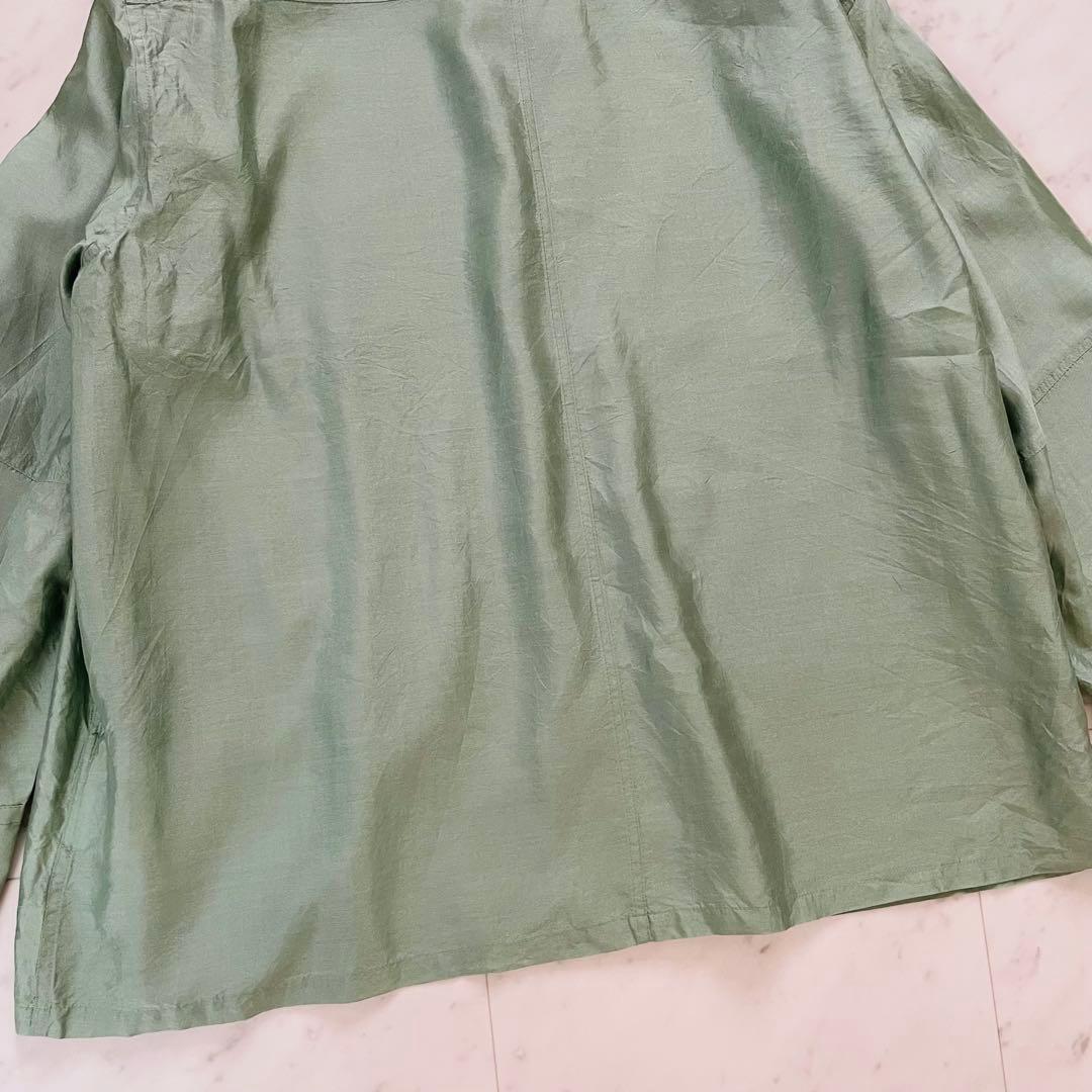 美品✨アンスクリア 長袖シャツ シルク100% グリーン 日本製