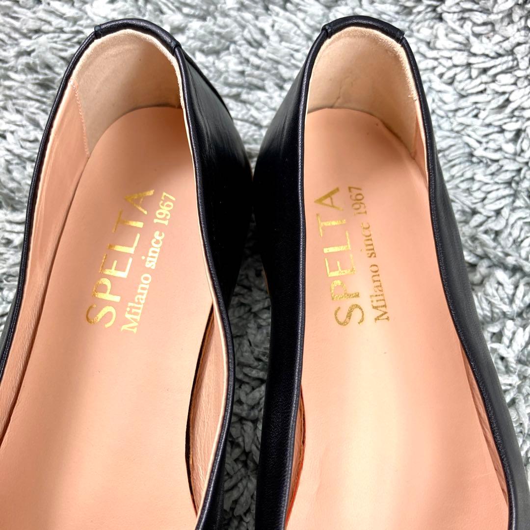 未使用級 スペルタ フラット オールレザー ブラック イタリア製 パンプス