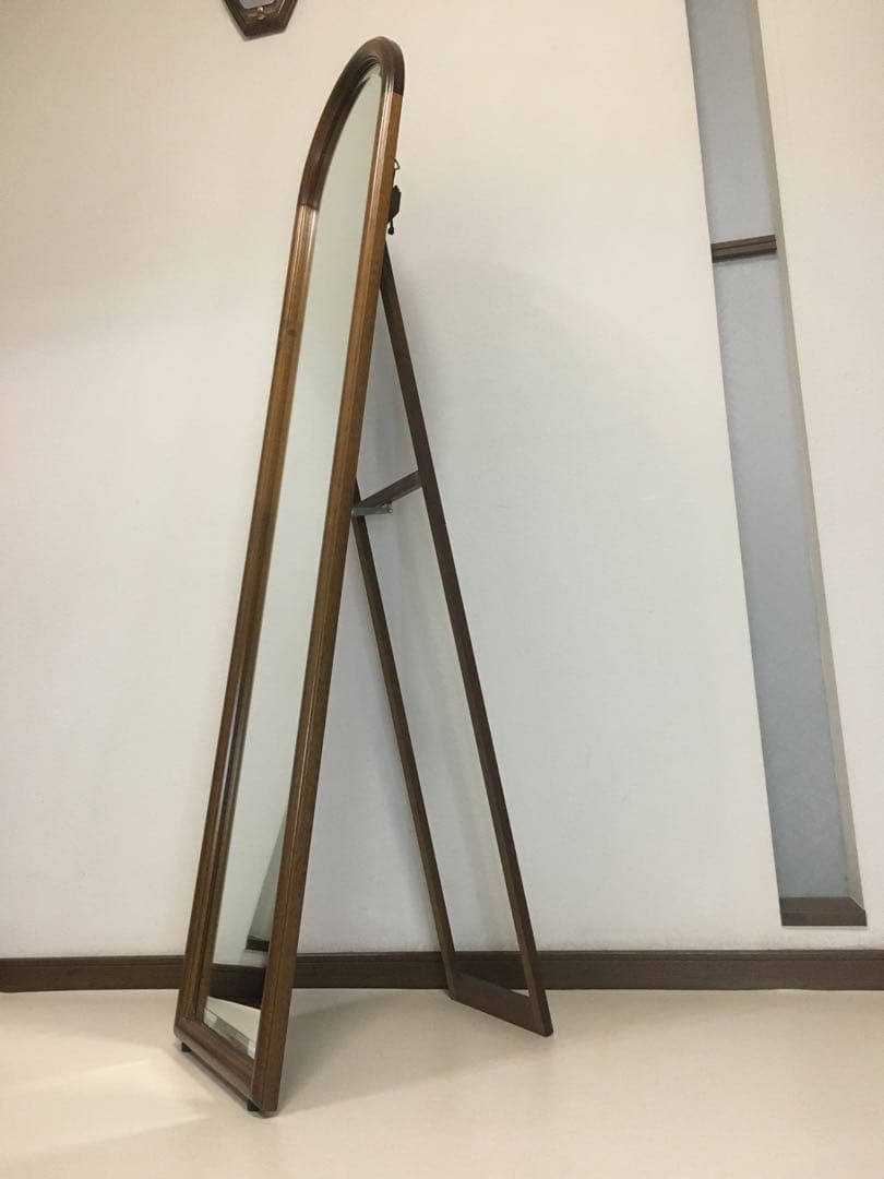 美品 天然木 姿見 鏡 スタンドミラー 面取り鏡 高さ148cm 壁掛けにも対応
