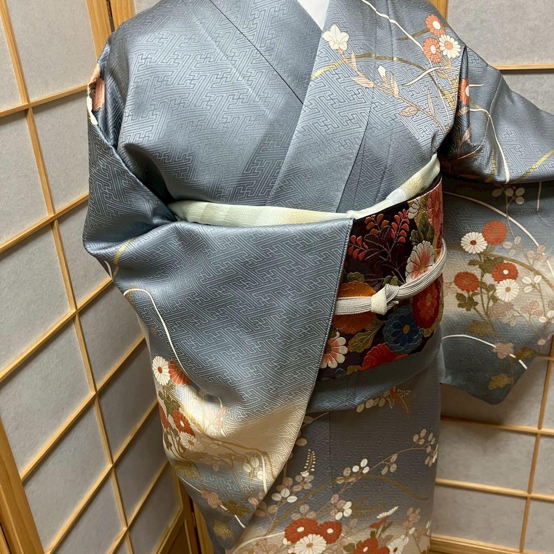 ［5800］訪問着 美品 草花 金彩 三越扱い ぼかし 正絹 着物 袷