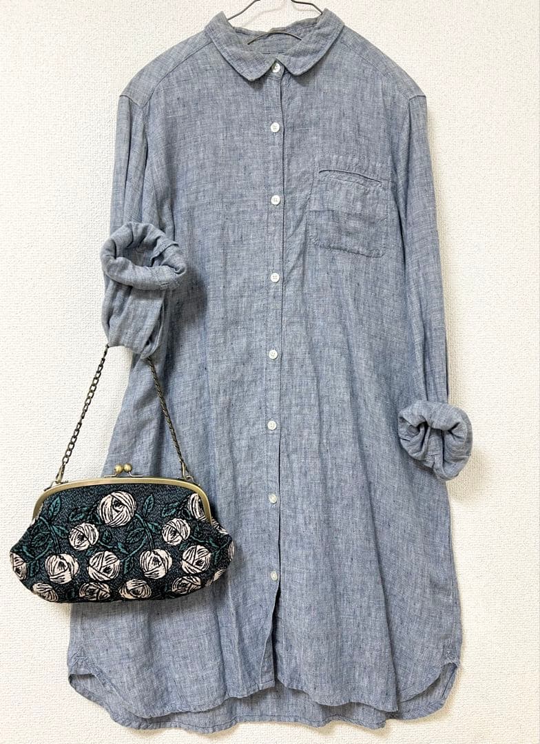 ハンドメイド がま口バッグ ポーチ rosy ブルーグリーン ミナペルホネン