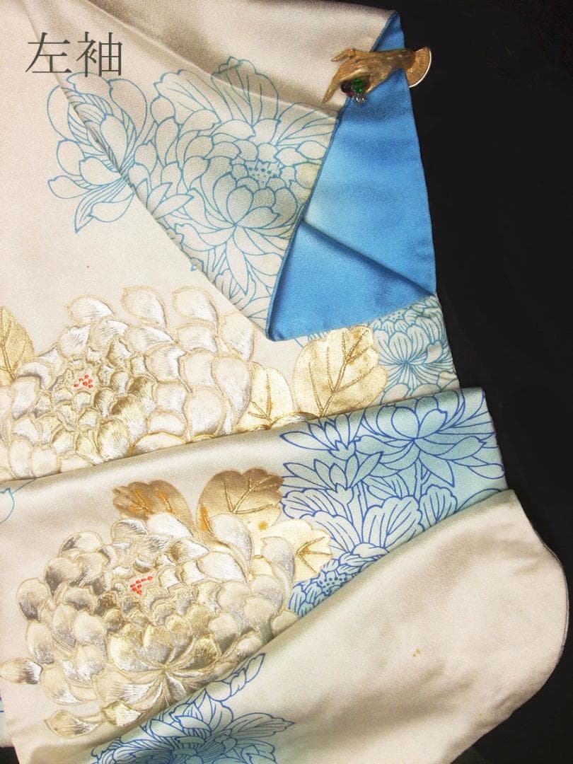 大輪菊の豪華刺繍/振袖フルセット　ｍ73　成人式 やまと謹製 白振袖