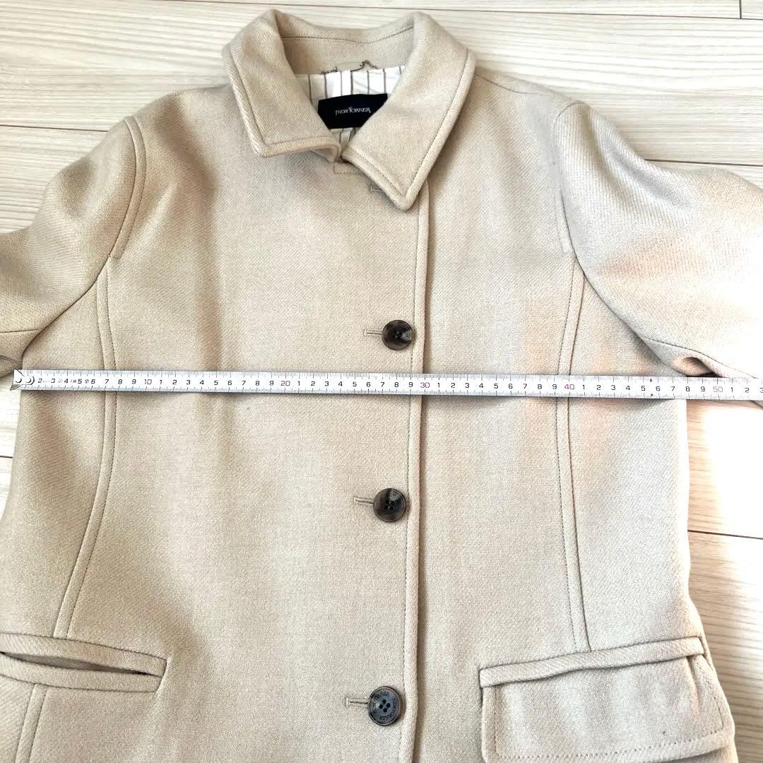 ウール、シルク混ステンカラー　ハーフコート　ベージュ