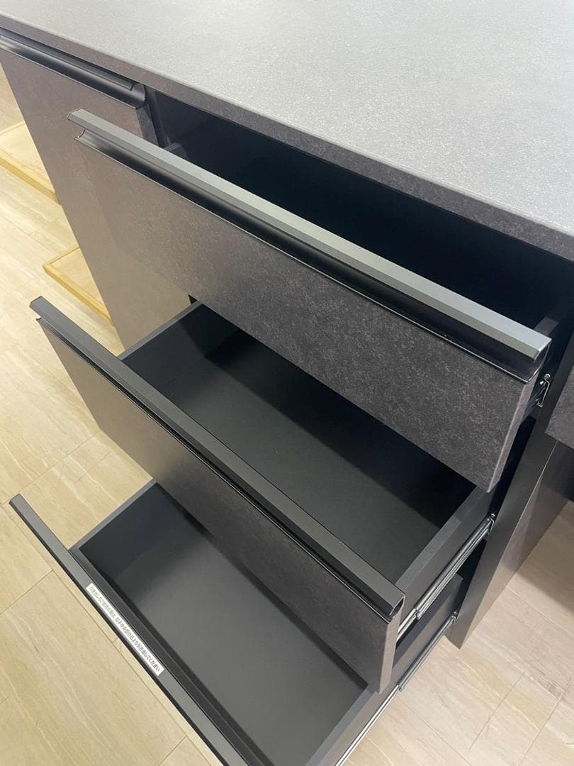 キッチンカウンター　幅155　サイドボード　ブラック　ラック　食器棚　大理石　棚