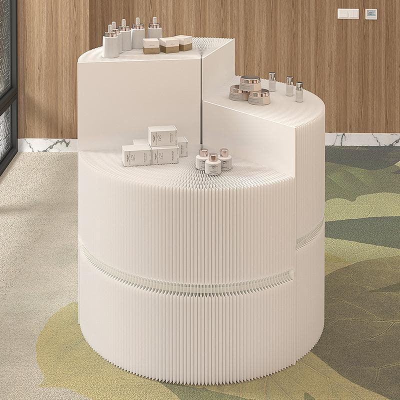 ホワイト階段円柱型ディスプレイ台直径100cm高さ78㎝ 陳列台 組立不要展示会